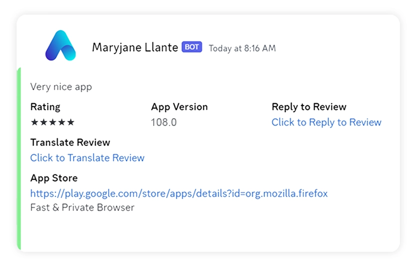 AppReviewBot Discord Message Format Example