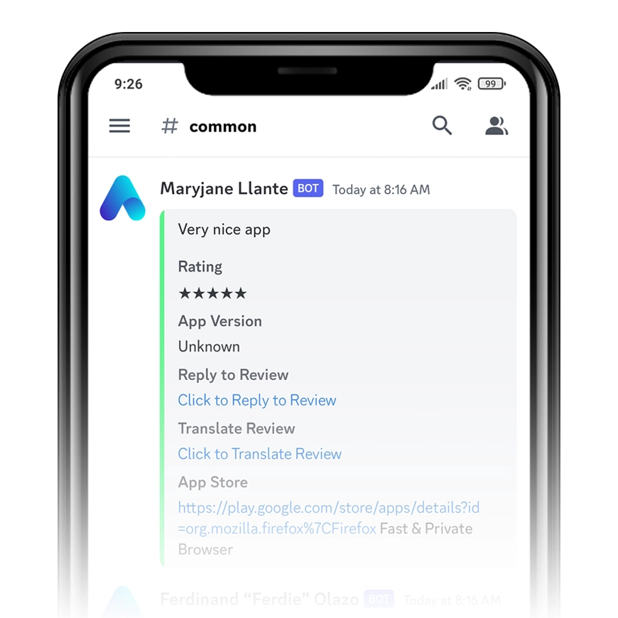 AppReviewBot Discord Review Message On Mobile Device