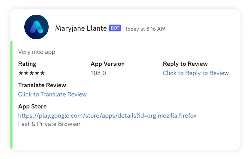 AppReviewBot Discord Message Format Example