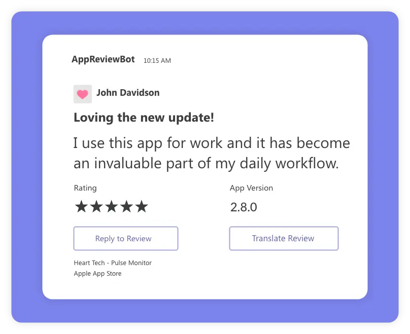 AppReviewBot Microsoft Teams Message Format Example