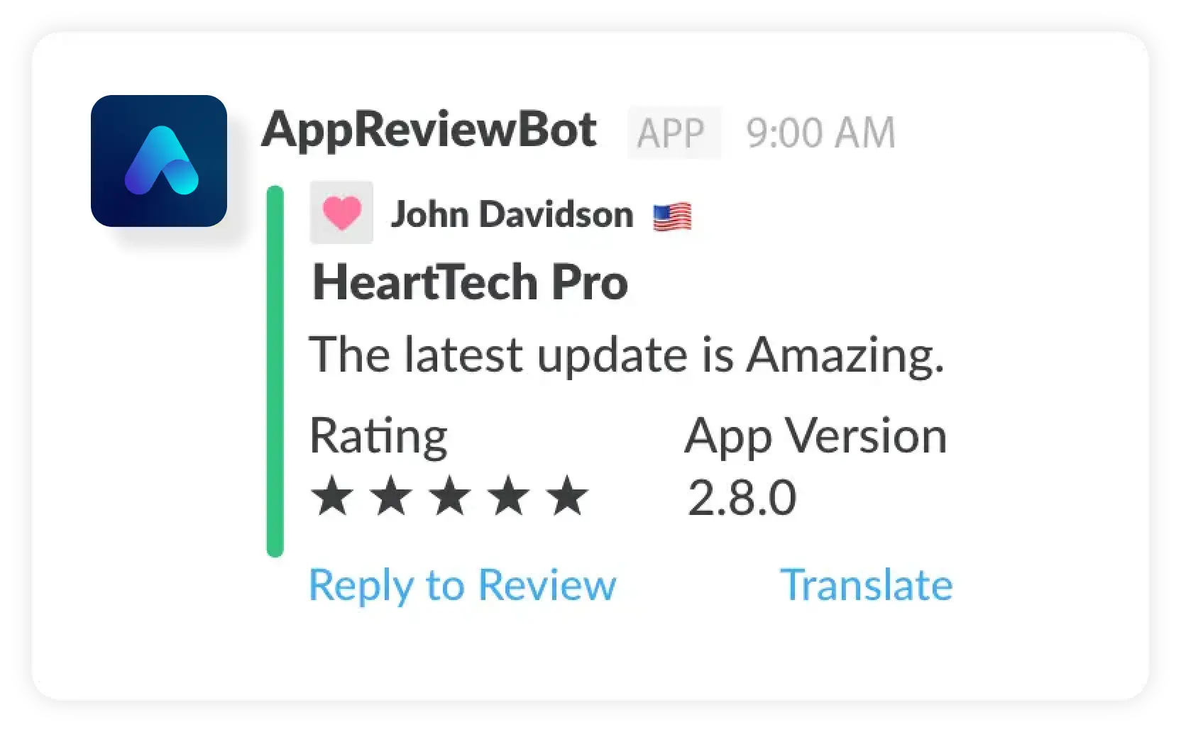 AppReviewBot Slack Message Format Example