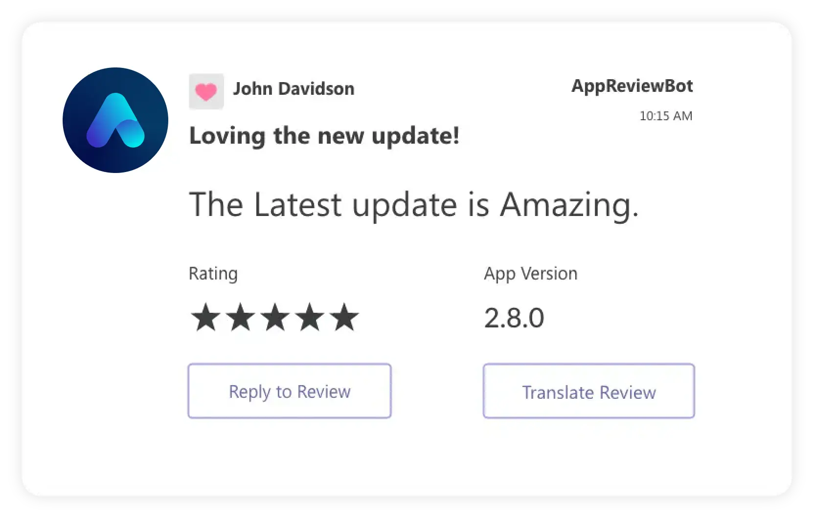 AppReviewBot Microsoft Teams Message Format Example